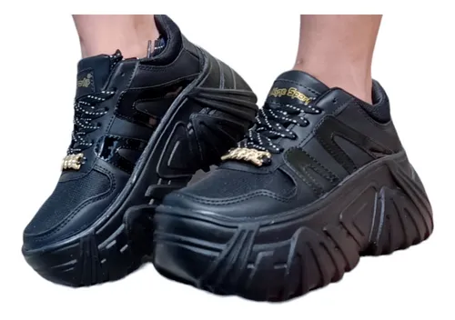Tenis Plataforma Chunky Negros 7cm Sneaker Altos Dama Oferta