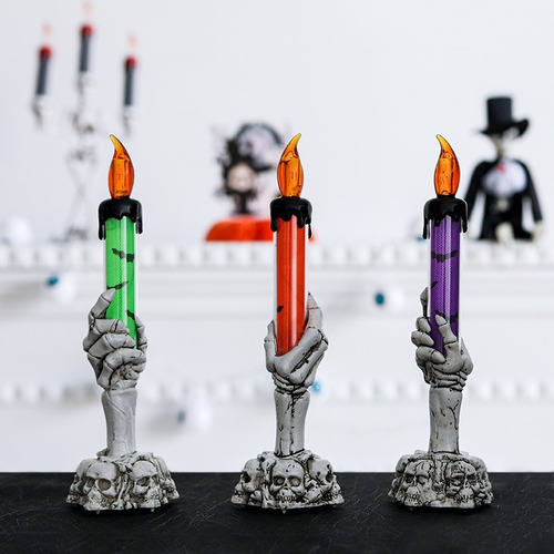 Halloween Esqueleto Fantasma Portavelas De Mano Velas Led