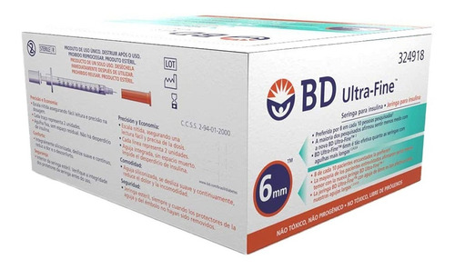 Imagen 3 de 3 de Jeringa Para Insulina 1 Ml Bd Ultra-fine Caja Con 100 Piezas