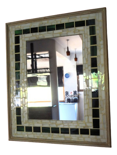 Espejo Decorativo Con Craquelado Y Venecitas- 30x25cm Blanco