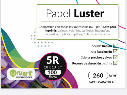 Papel Modelo Luster 5r 13 X 18  Pack 100 Hojas