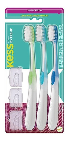 Escova Dental Kess Gengiva Delicada Macia Cores Sortida C/ 3