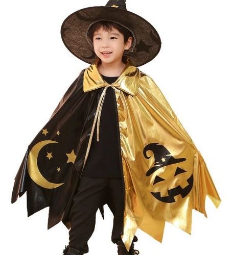 Kids Unisex Witch Cosplay Cloak With Witch Hat 2 Pcs Child