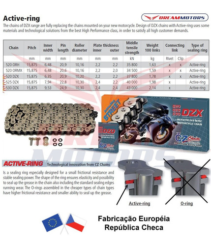 Corrente Européia Moto Cz Chains Dzx X-ring 520 X 120
