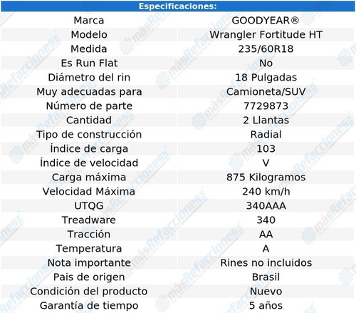 Par De Llantas 235/60r18 103v Goodyear Wrangler Fortitude Ht