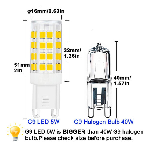 Sumvibe G9 Led Bulb 5w, 40w G9 Reemplazo De Bombilla De Haló