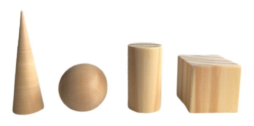 Figuras Geométricas De Madera: Cono, Esfera, Cubo, Cilindro