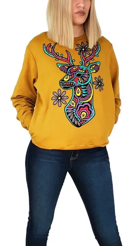 Sudadera Larva Para Mujer Venado Flores Fosforescente