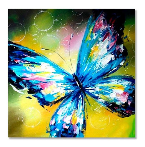 Cuadro Decorativo Mariposa Azul Con Colores En Lienzo