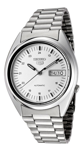 Reloj Automatico Seiko 5 Fondo Plateado Calendario  Snxf09