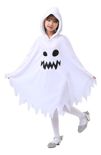 Fiesta Temática Cosplay De Halloween Disfrazada De Niño Fantasma Blanco Brillante Capa De Mueca