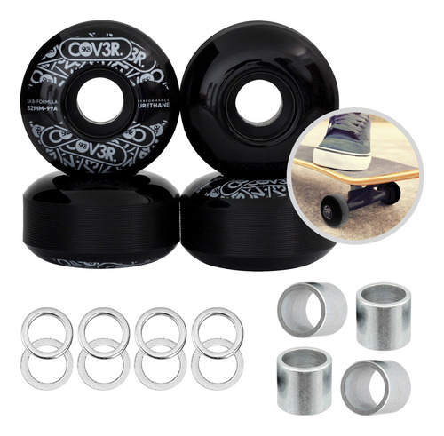 4 Ruedas Llantas Skate Patineta 52x30mm + Spacers + Rondanas