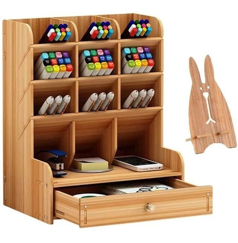 Organizador Escritorio Madera Cajon Plumones Colores Escolar