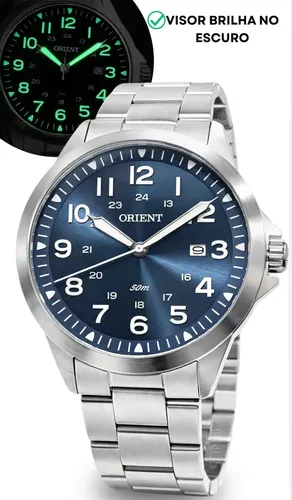 Relógio Orient Eternal MBSS1380 Cor Prateado com Fundo Azul