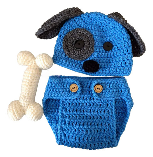 Gorro Y Calzoncito Perrito Crochet Bebé Incluye Hueso