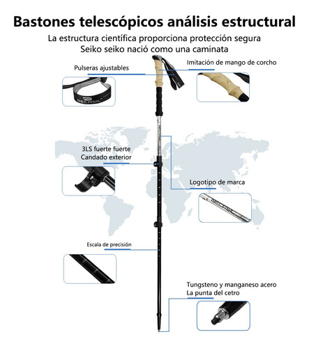 Bastones De Senderismo Ajustables Aluminio Plegables 2 Pzas