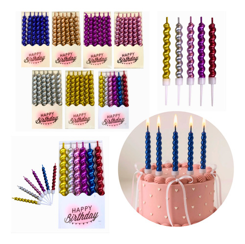 Velas Para Torta Cumpleaños Tirabuzon Pack X6 Unidades Cod11 Dorado