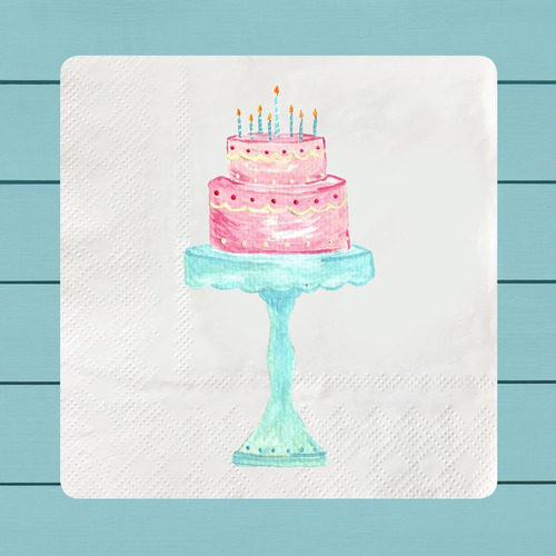 Birthday Cake Cocktail Beverage Napkins 3 Ply Disposable Pap