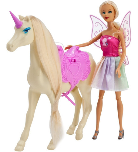 Muñeca Kiara Hada C/ Alas Poppi 30 Cm + Su Unicornio Juguete