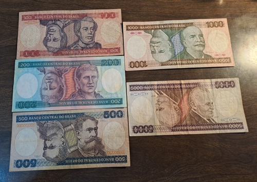 Brasil X 5 Billetes Incluye 200 Cruzeiros. Usados!!!