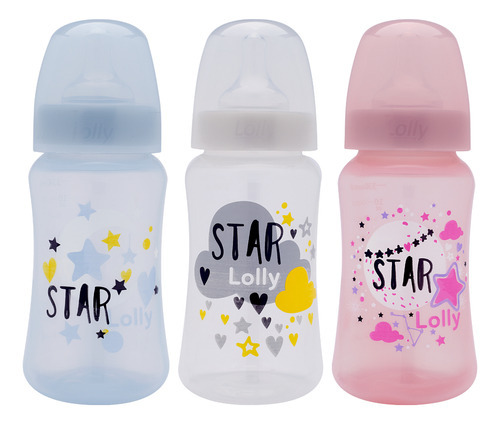 Mamadeira Infantil De Bebê Menino Menina 330ml Star - Lolly Cor Branco