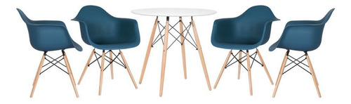 Kit - Mesa Eames 80 Cm + 4 Cadeiras Eiffel Daw Cor Mesa branco com cadeiras azul petróleo