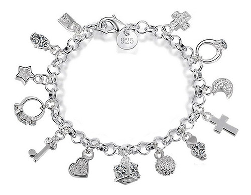 Pulsera, Brazalete En Baño De Plata 925 Con 13 Dijes