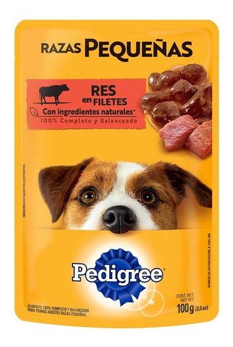 Alimento Pedigree En Filetes para perro adulto de raza  pequeña sabor res en sobre de 100g