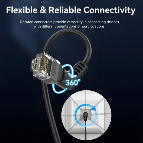 Cable De Red 360° Vention - Cat6a Certificado - 2 Metros Gris - Angulo 90° Conector Con Rotacion 360° - Premium Utp Patch Cord 10gbps - 500 Mhz - Rj45 - Internet / Modem Router / Servidor - Ibohh