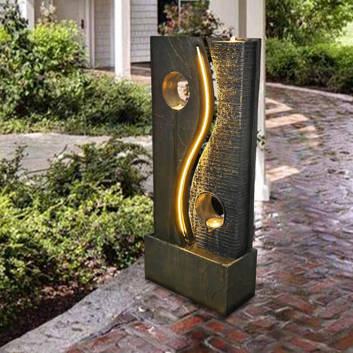 Fuente De Agua 120 Cm Para Jardín Moderno Con Luces Led