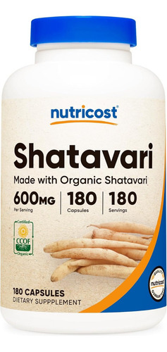 Nutricost Shatavari Orgánico 600mg 180 Cápsulas Sabor Sin Sabor