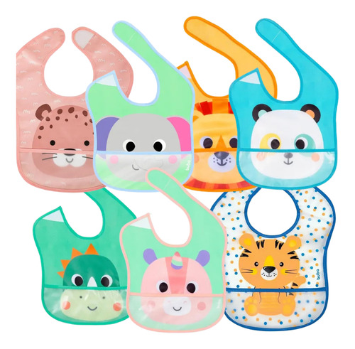 Babador Infantil Bebês Zoo Animais Com Bolso Impermeável