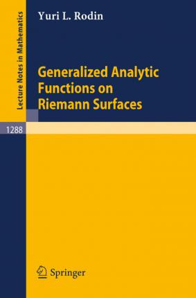 Libro Generalized Analytic Functions On Riemann Surfaces ...