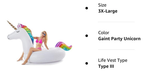 Jasonwell Flotador Gigante De Unicornio Para Piscina Con...