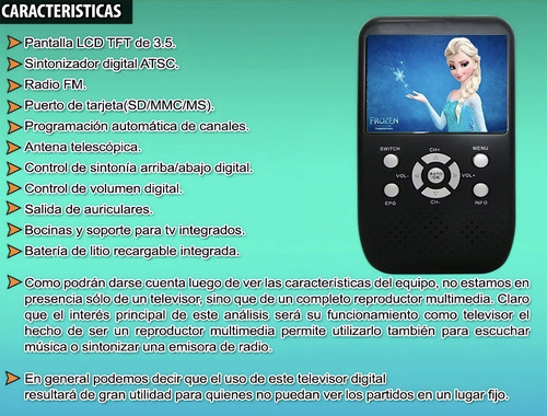 Imagen 3 de 5 de Televisor Digital Tda Pantalla Lcd 3.5 PuLG Tuner Multimedia
