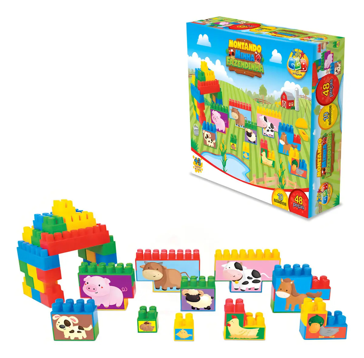Blocos de Montar Fazenda 48 Peças Ggb Brinquedos Plástico Infantil