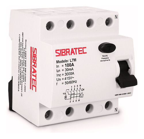 Interruptor Diferencial Residual Dr Tetrapolar De 100a Com 3