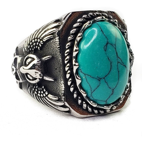 Anillo Búho Calavera Mítico Sabiduría Azul Acero Inoxidable