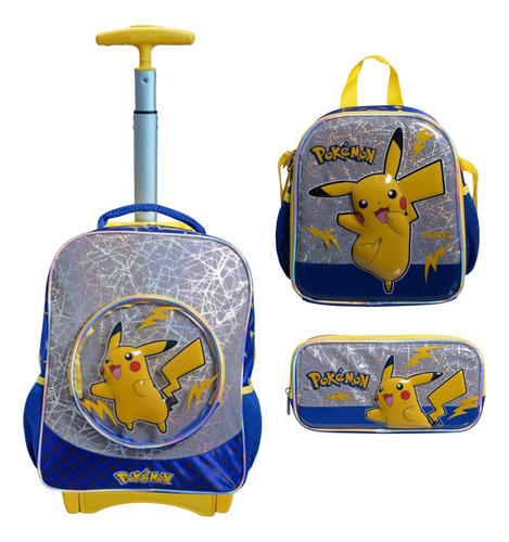 Mochila Prescolar Pokemon Con Ruedas Amarillo Liso