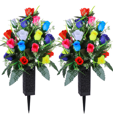 Lvxinli 2 Juegos De Flores Artificiales Para Cementerio, Ros