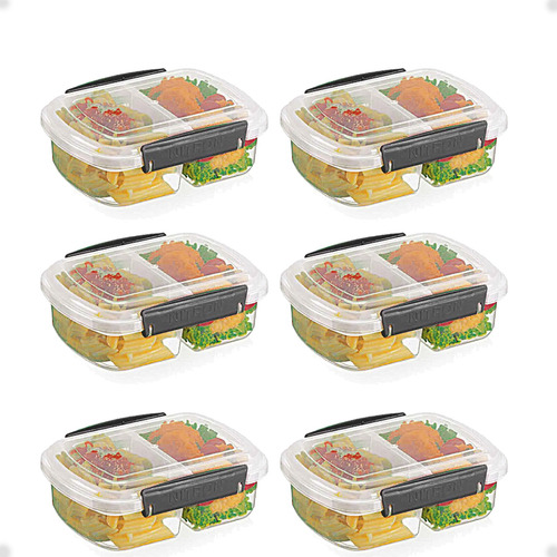 Kit 6 Pote Para Alimentos 2 Divisões C Travas Laterais 600ml