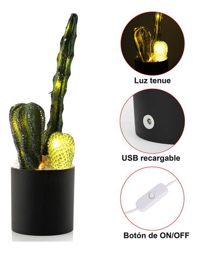 Lámpara Cactus Artificial Led Plantas Desierto En Maceta Verde