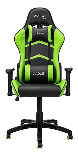 Cadeira de escritório Mymax MX5 gamer ergonômica  preto e verde com estofado em tecido sintético
