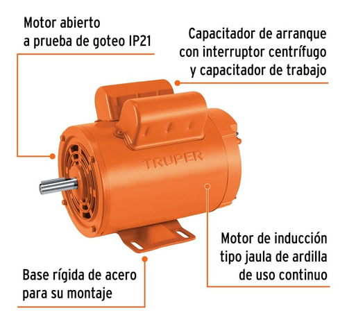 Motor Eléctrico Monofásico De 2 Hp, Alta Velocidad, Truper
