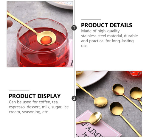 6 Cucharas Doradas Resistentes Para Postres De Acero Inoxida