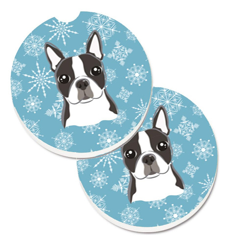 Juego De 2 Posavasos De Copo De Nieve Boston Terrier
