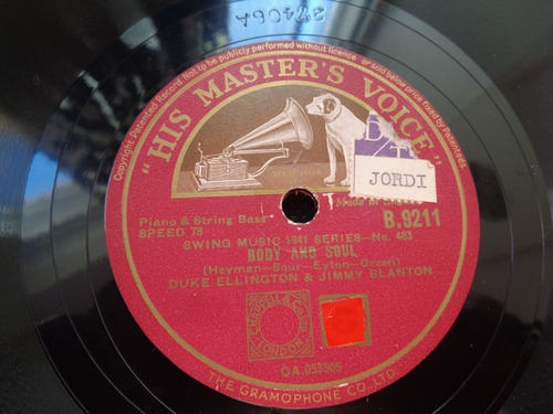 Duke Ellington Disco Pasta 78 Made In England Body And Soul