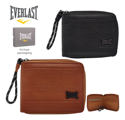 Billetera Everlast Con Cierre - Para Tarjeteros Y Billetes Eve 27165.1 Negro Liso
