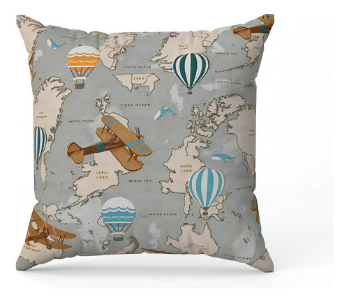Kit 4 Capas Para Almofada Estampado Mapa Mundi 42x42cm