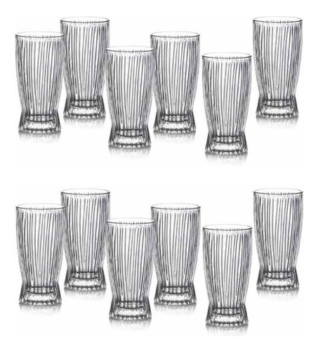 Vaso X12 Unidades 370 Ml Rayado Set X12 Vaso Rayas Color Vidrio